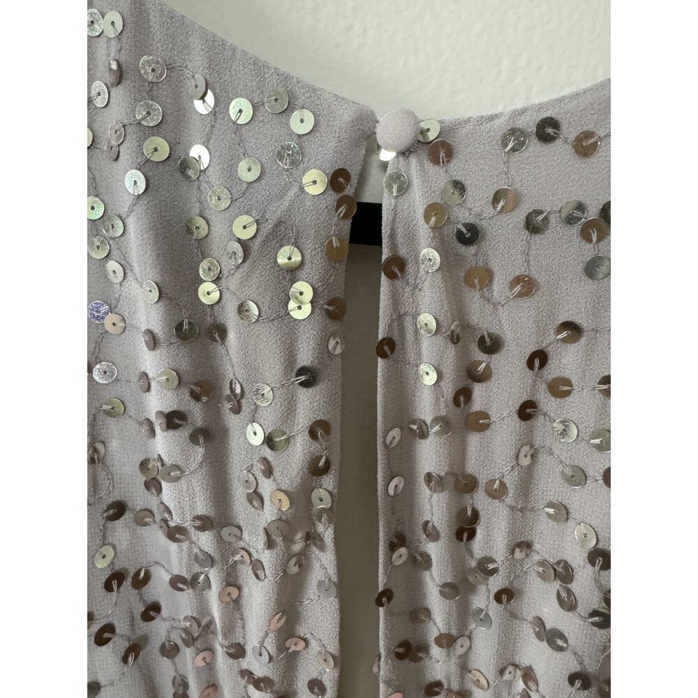 ASOS Design Nude Sequin Midi Dress Batwing Sleeve Front Slit Plunging Neck SZ 12 - Picture 10 of 13